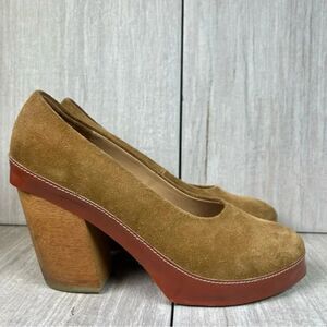 A Detacher Taupe Suede Leather Block Heel Pumps Heeled Shoes Womens Size 8